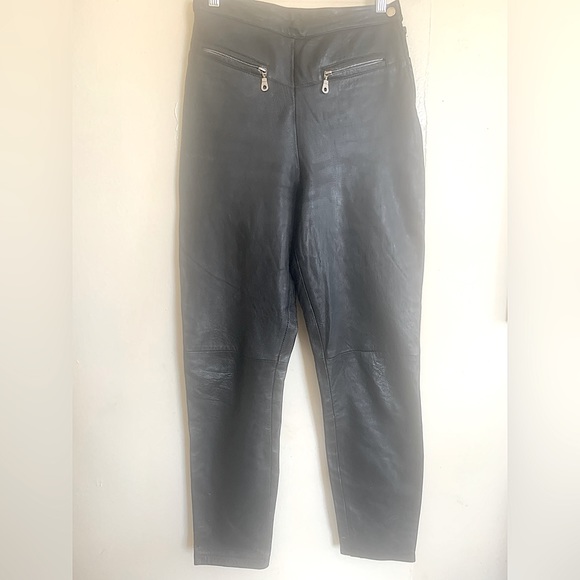 MS. MAXIMA VINTAGE 100% Leather  Pants-Black-Size 10 - Picture 2 of 4